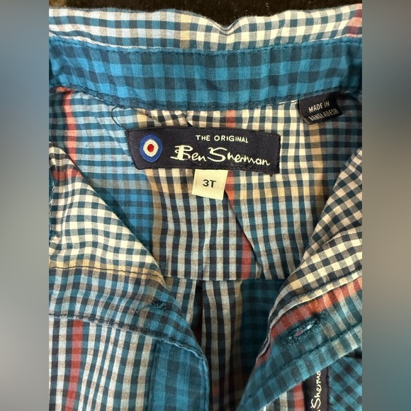 Ben Sherman Toddler Button Up Shirt Plaid Blue Turquoise Red Orange Size 3T - Picture 4 of 8